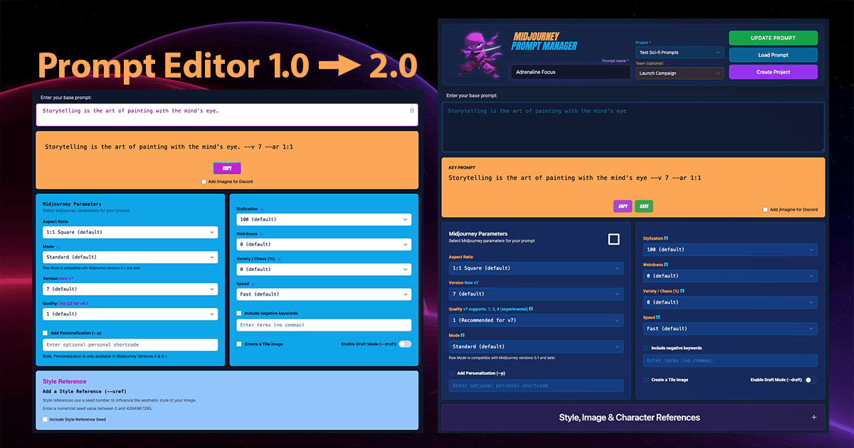 Modern prompt editor with custom accordions and glass morphism design