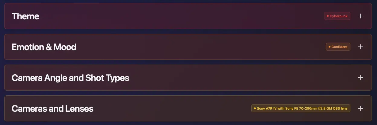 Screenshot of the Midjourney Parameters area with Glass Morphism Design